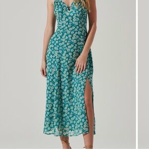 Astr Teal Floral Midi Dress